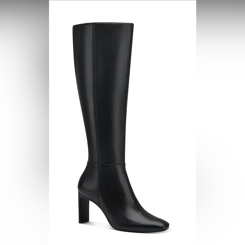 Alfani Tristanne Wide Calf Black Leather Knee-High Boots
